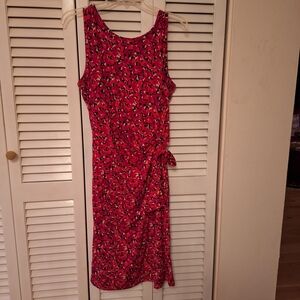 Jones New York Pink Patterned Mock Wrap Sarong Midi Dress Sz L 16